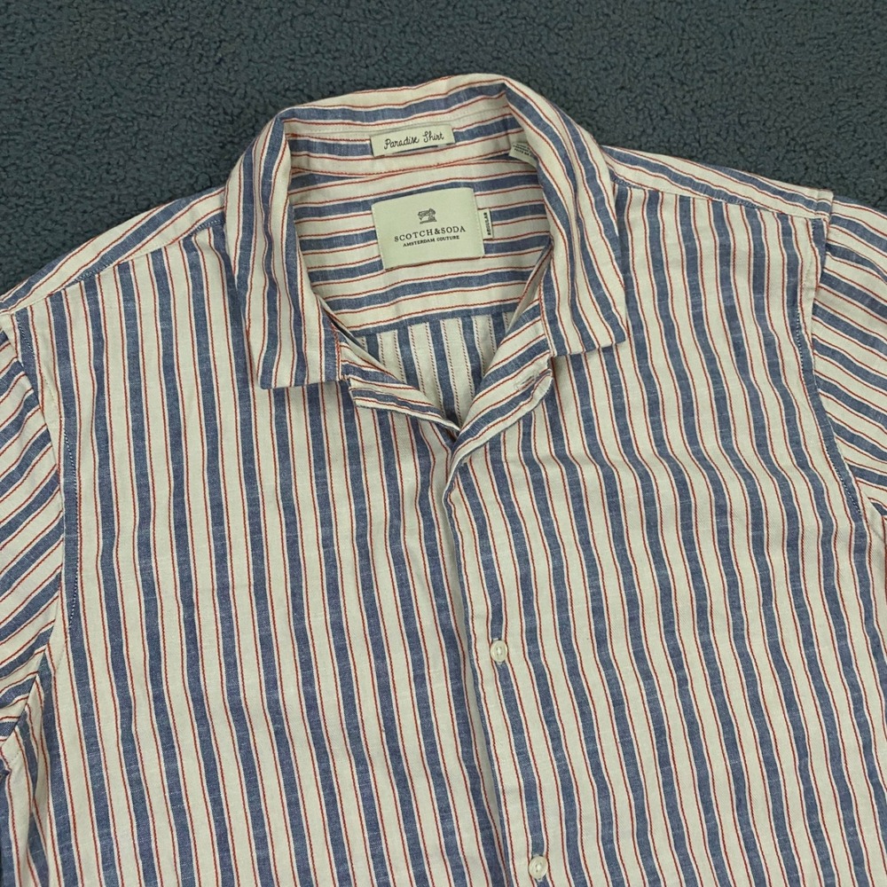Scotch & Soda Paradise Shirt Mens Medium Striped Twill Camp Collar Boxy Resort